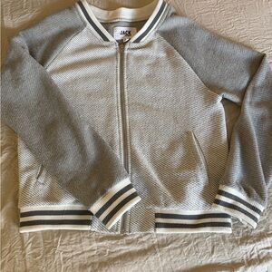 Jack BB Dakota Collegiate Spring Baseball Textured Gray & Cream Boyfriend Jacket